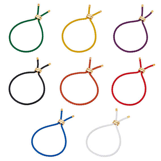 8шт. 8 цвета браслеты-слайдеры из микрофибрового шнура, с силиконовым кольцом и сплавом