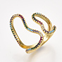 Brass Micro Pave Cubic Zirconia Cuff Rings, Open Rings, Heart