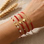 Adjustable Faux Pearl & Brass & Glass Braided Bead Bracelets for Women, Golden
