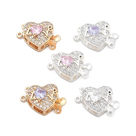 Латунные микро проложить кубического циркония ящик с застежками, со стеклом, сердце, 2 нитей, 4-луночное