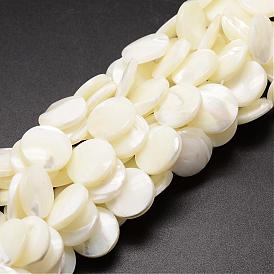 Natural Trochid Shell/Trochus Shell Beads Strands, Flat Round, 15x3mm, Hole: 1mm, about 27pcs/strand, 16.14 inch