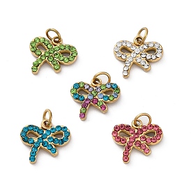 304 из нержавеющей стали горный хрусталь подвески, с целью перехода в кольце, очарование бантом, реальный 14 k позолоченный, ионное покрытие (ip)