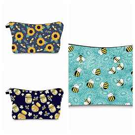 Portefeuilles en polyester imprimé abeilles avec fermeture éclair, bourse de changement, pochette pour femme, rectangle