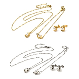 Conjuntos de collares, pulseras y aretes con colgante de perlas de imitación de plástico redondo, 304 juego de joyas de acero inoxidable para mujer, oval