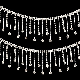 1 ярдовые латунные цепочки со стразами, горный хрусталь чашка цепи, отделка бахромой со стразами и кисточками