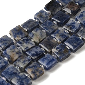 Natural Blue Spot Jasper Beads Strands, Square, with Seed Beads