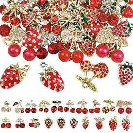 40 шт. 20 стили подвески из сплава клубники и вишни, с эмалью и горный хрусталь, платиной и золотом