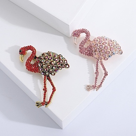 Flamingo Rhinestone Pins, Golden Alloy Brooches for Girl Women Gift