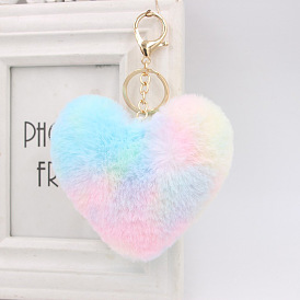 Colorful Faux Fur Heart Keychain for Women's Car Keys and Bags