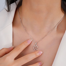 Alloy Hollow Flower with Star Pendant Necklaces for Women