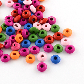 Dyed Natural Wood Beads, Rondelle, 8x4mm, Hole: 3mm, about 6849pcs/500g