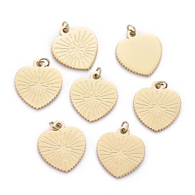Ion Plating(IP) 304 Stainless Steel Charms, with Jump Ring, Laser Cut, Heart with Star