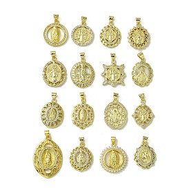 Brass Micro Clear Pave Cubic Zirconia Pendants, Real 18K Gold Plated