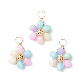 Подвески-цветы из натуральной окрашенной пресноводной ракушки, обмотанные медной проволокой, с латунным шарики прокладки, красочный