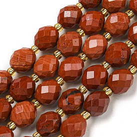 Natural Red Jasper Beads Strands, Faceted, Oval, with Seed Beads