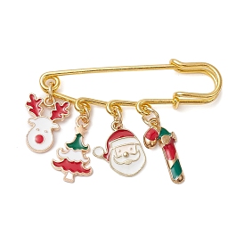 Santa Claus & Christmas Tree & Deer Alloy Enamel Charms Kilt Pins Brooch, with Iron Safety Pins