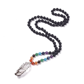 Yoga Chakra Jewelry, Natural Quartz Crystal Wire Wrapped Pendant Necklaces, with Natural Gemstone Beads, Nylon Cord and Red Copper Plated Brass Findings