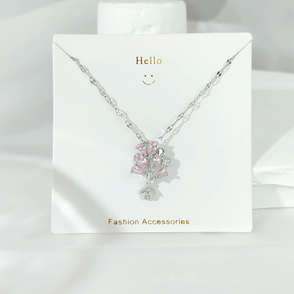 304 ожерелья с подвесками из нержавеющей стали с кубическими циркониями, цвет нержавеющей стали