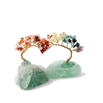Natural Gemstone Chips Tree Decorations, Gemstone Nuggets Base Copper Wire Feng Shui Energy Stone Gift for Home Desktop Decoration