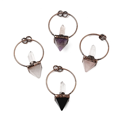 Большие подвески-пирамиды из натурального драгоценного камня, с кольца прыжок из латуни, без кадмия и без свинца, Красная медь