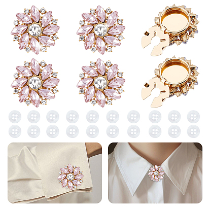 Запонки из сплава и пластиковые пуговицы с 4-отверстиями, с Rhinestone сплава, золотые, цветок и плоский круг