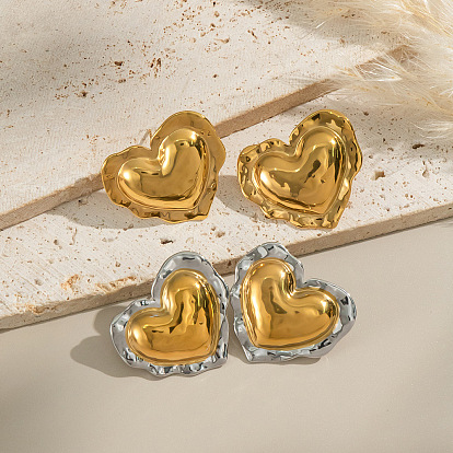 Серьги-гвоздики в форме сердца из нержавеющей стали с текстурой