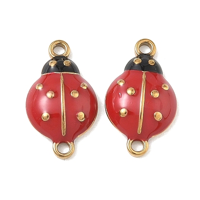 304 Подвески-коннекторы в виде божьих коровок из нержавеющей стали с красной эмалью, ионное покрытие (ip)