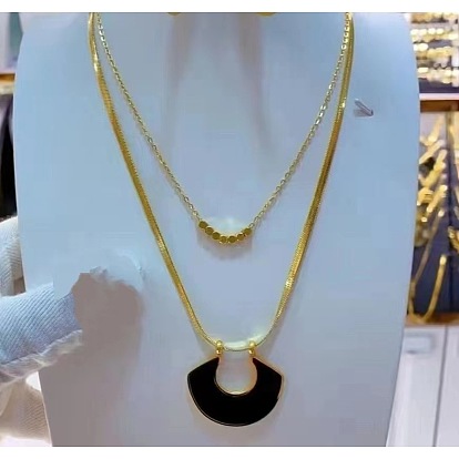 304 Двухслойные ожерелья из нержавеющей стали с акриловым кулоном в форме буквы U, чёрные