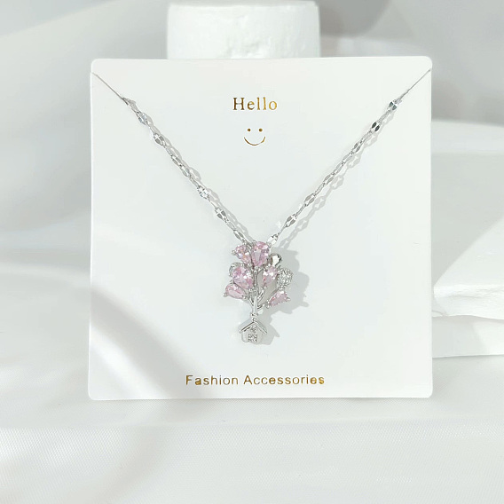 304 ожерелья с подвесками из нержавеющей стали с кубическими циркониями, цвет нержавеющей стали