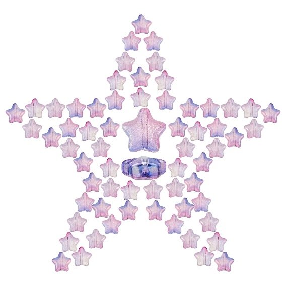 100Pcs Spray Painted Glass Beads, with Glitter Powder, Star
