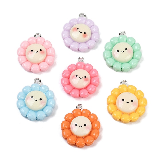 Подвески из непрозрачной смолы в виде подсолнуха, с железной петлей с платиновым покрытием