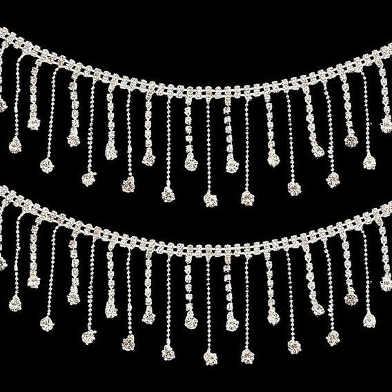 1 ярдовые латунные цепочки со стразами, горный хрусталь чашка цепи, отделка бахромой со стразами и кисточками