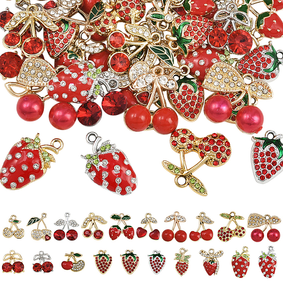 40 шт. 20 стили подвески из сплава клубники и вишни, с эмалью и горный хрусталь, платиной и золотом