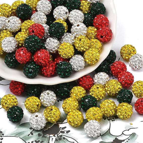 Рождественская тематика паве диско-шар бусины, Бусины со стразами, полимерная глина , класс А, круглые