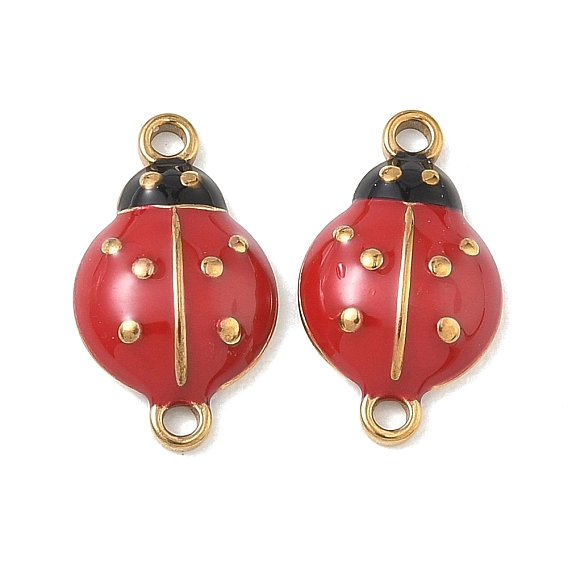 304 Подвески-коннекторы в виде божьих коровок из нержавеющей стали с красной эмалью, ионное покрытие (ip)