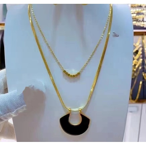 304 Двухслойные ожерелья из нержавеющей стали с акриловым кулоном в форме буквы U, чёрные