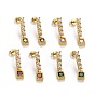 Rack Plating Brass Micro Pave Cubic Zirconia Stud Earrings, with Plastic Imitation Pearls, Long-Lasting Golden, Lead Free & Cadmium Free, Rectangle with Square