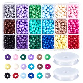 Opaque Acrylic Beads, with Elastic Crystal Thread, Round