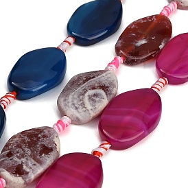 Natural Agate Beads Strands, Dyed & Heated, Twisted Flat Oval