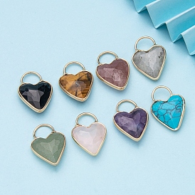 Подвески из золотой латуни с натуральными драгоценными камнями, сердце