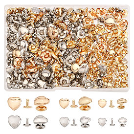180шт 6 стили железные заклепки, полукруглые заклепки, заклепки столкновения, сердце