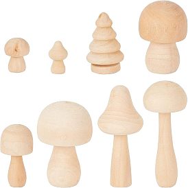 8Pcs Mushroom & Christmas Tree Schima Superba Wooden Children Toys, DIY Accessories