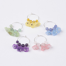 Природных драгоценных камней бокал прелести, с прозрачными акриловыми шариками и латунными находками, прекрасное свадебное платье ангел болтаться, Цветок и круглый