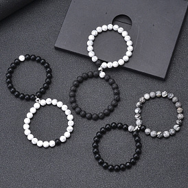 Black Matte White Howlite Couple Bracelet Natural Stone Magnetic Attraction Handmade Jewelry
