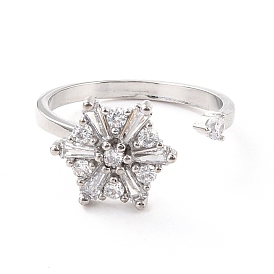 Вращающееся открытое кольцо со снежинкой для женщин, латунные кубические циркониевые кольца-спиннеры, регулируемое кольцо манжеты для снятия стресса