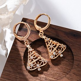 Brass Micro Pave Clear Cubic Zirconia Leverback Earrings, Rack Plating, Long-Lasting Plated, Lead Free & Cadmium Free, Christmas Trees