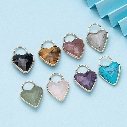 Подвески из золотой латуни с натуральными драгоценными камнями, сердце