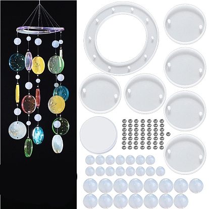 DIY Wind Chime Making Kits, including 7Pcs Silicone Molds, 30Pcs Plastic Beads, 1 Roll Crystal Thread