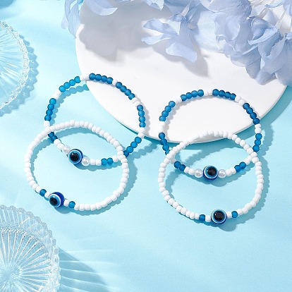 2 шт 2 стили браслеты из стеклянных бусин от сглаза и браслеты из стеклянных бусин для женщин, с бусинами из АБС-пластика, имитирующими жемчуг, и смолой