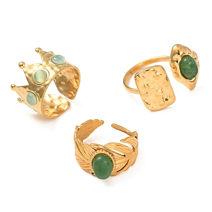 Открытые кольца-манжеты из латуни с натуральным драгоценным камнем для женщин, золотые
